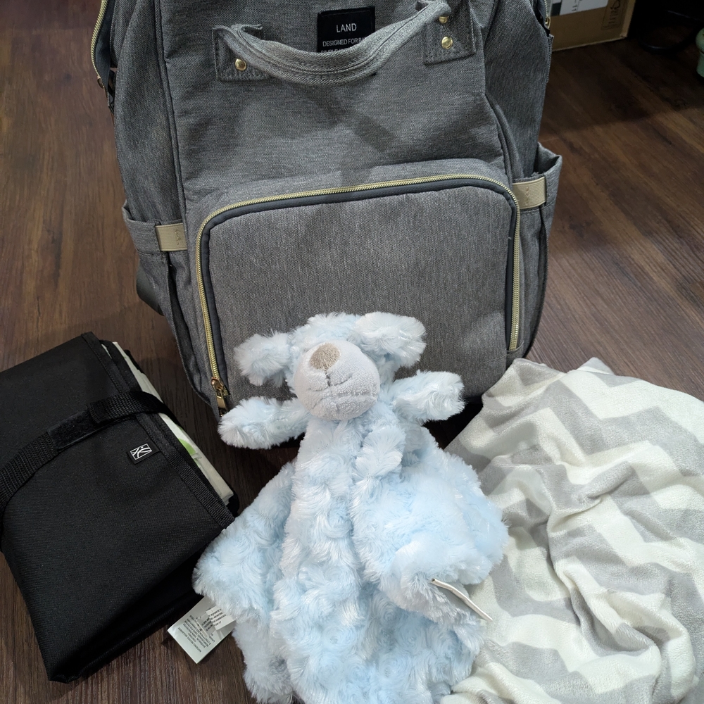AND Gray and Blue Diaper Bag Backpack
